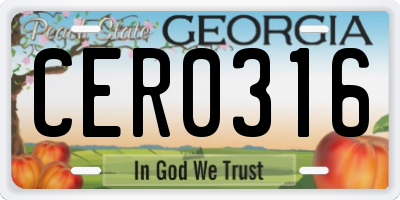 GA license plate CER0316