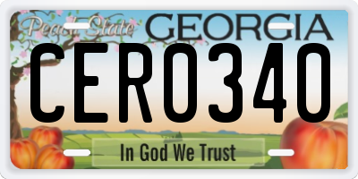 GA license plate CER0340