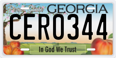 GA license plate CER0344