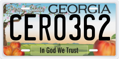 GA license plate CER0362