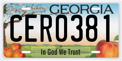 GA license plate CER0381