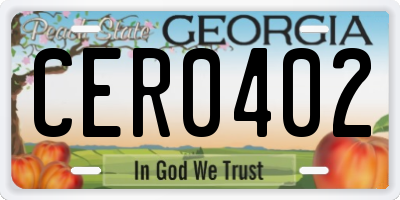 GA license plate CER0402