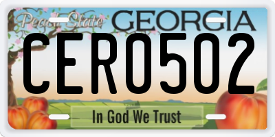 GA license plate CER0502