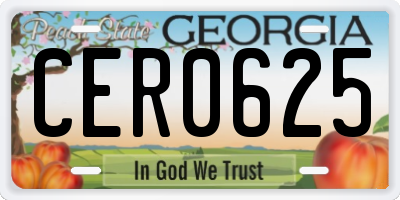 GA license plate CER0625