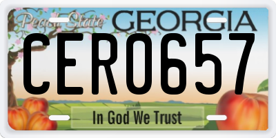 GA license plate CER0657