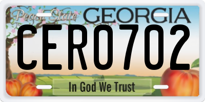 GA license plate CER0702