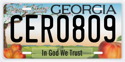 GA license plate CER0809