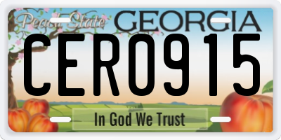 GA license plate CER0915