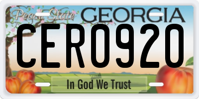 GA license plate CER0920