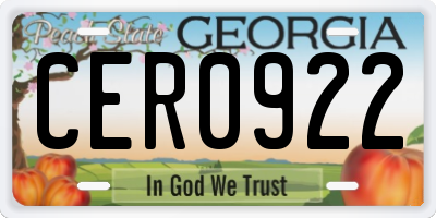 GA license plate CER0922
