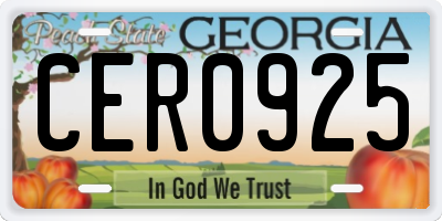 GA license plate CER0925