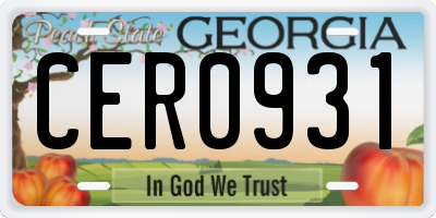 GA license plate CER0931