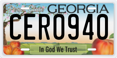 GA license plate CER0940