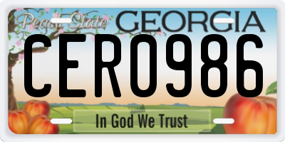 GA license plate CER0986