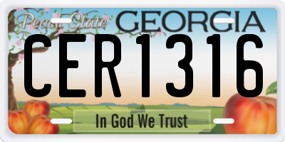 GA license plate CER1316