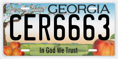 GA license plate CER6663