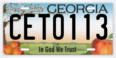 GA license plate CET0113