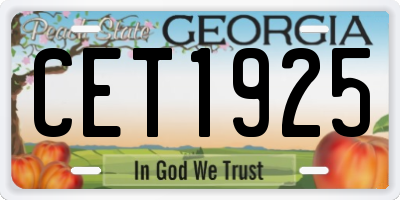 GA license plate CET1925