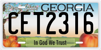 GA license plate CET2316
