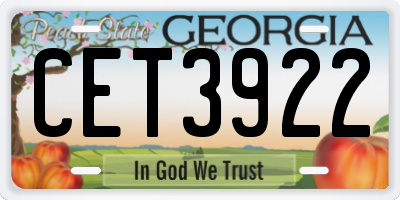 GA license plate CET3922