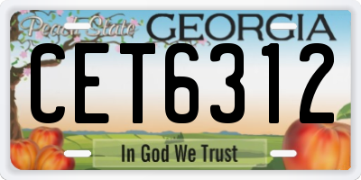GA license plate CET6312