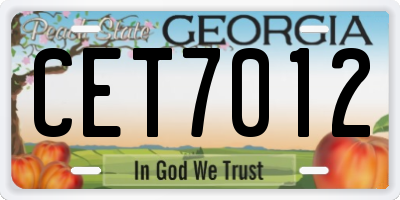 GA license plate CET7012