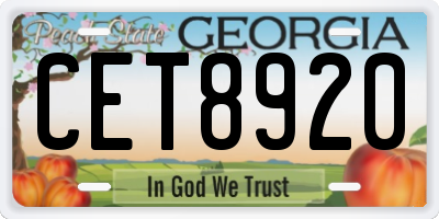GA license plate CET8920