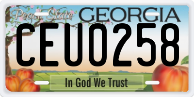 GA license plate CEU0258
