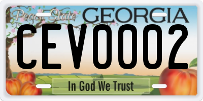 GA license plate CEV0002