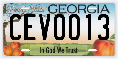 GA license plate CEV0013