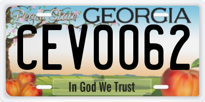 GA license plate CEV0062