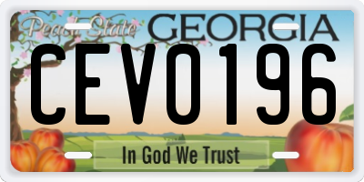 GA license plate CEV0196