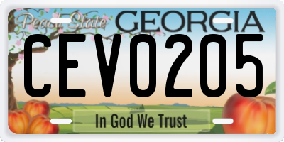 GA license plate CEV0205