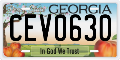 GA license plate CEV0630