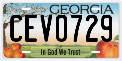 GA license plate CEV0729