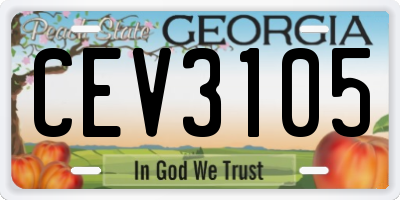 GA license plate CEV3105