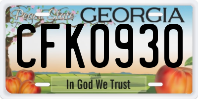 GA license plate CFK0930
