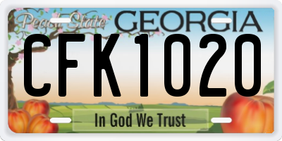 GA license plate CFK1020