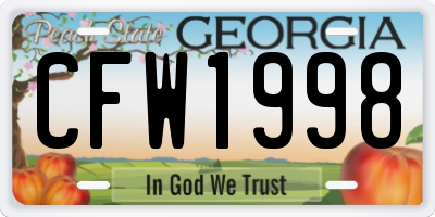 GA license plate CFW1998