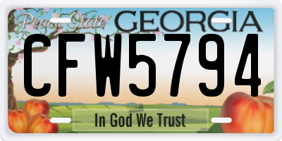 GA license plate CFW5794
