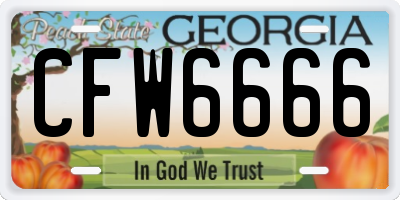 GA license plate CFW6666