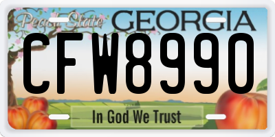 GA license plate CFW8990