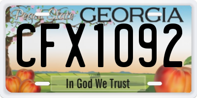 GA license plate CFX1092