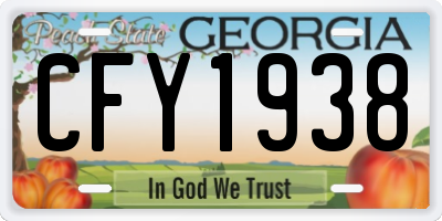 GA license plate CFY1938