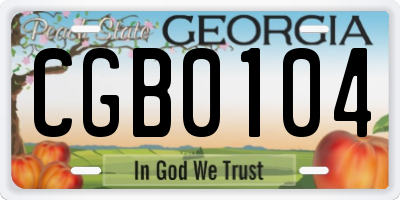 GA license plate CGB0104