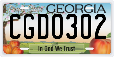 GA license plate CGD0302