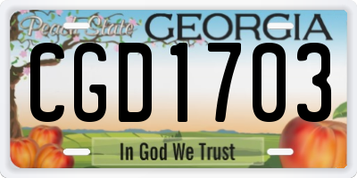 GA license plate CGD1703