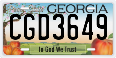 GA license plate CGD3649