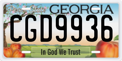 GA license plate CGD9936