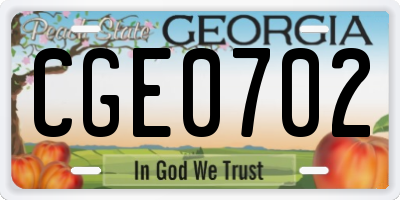 GA license plate CGE0702